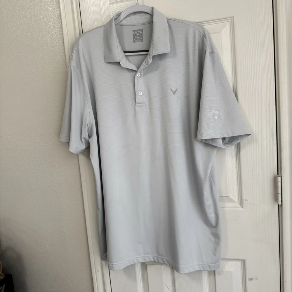 Callaway Opti Dry XL Light Blue & White Striped Performance Golf Shirt - Picture 3 of 9
